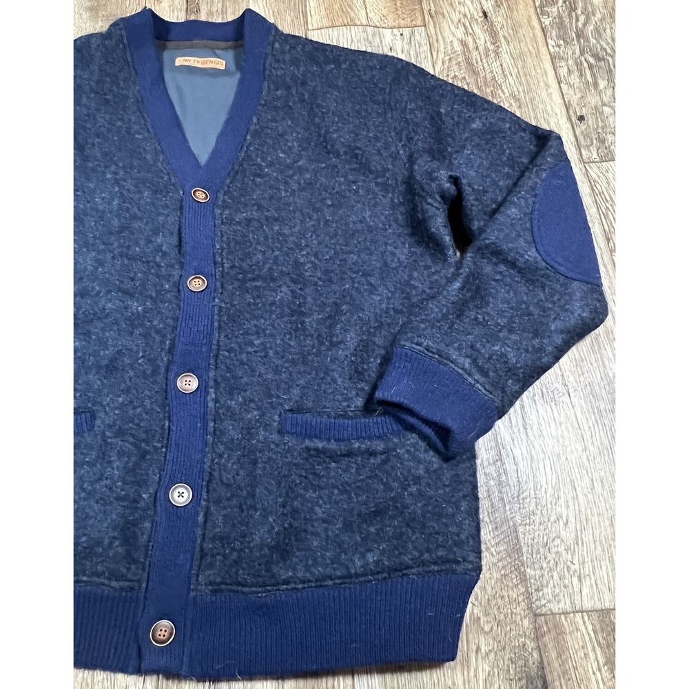 Nifty Genius Cardigan Mens XL Navy Blue Polyester Wool Blend - Picture 2 of 5